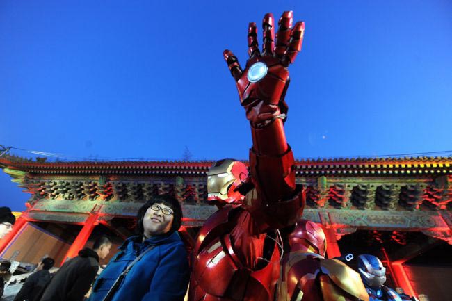 A promotional event for the Hollywood movie ''Iron Man 3'' at the Forbidden City in Beijing.