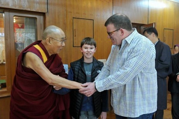 George Morris and his dad Andrew meet the Dalai Lama