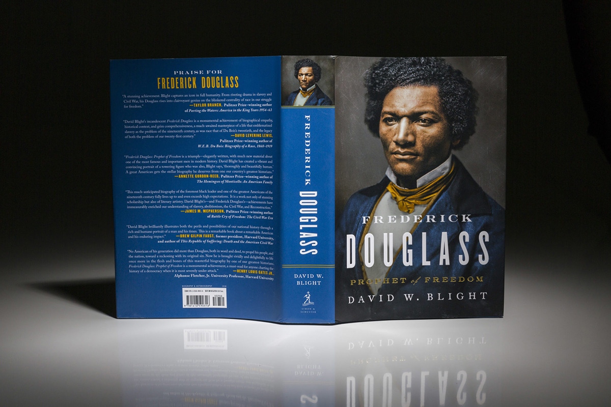 Cover of the book Frederick Douglass: Prophet of Freedom, written by David W Blight, showing a portrait photo of Frederick Douglass.