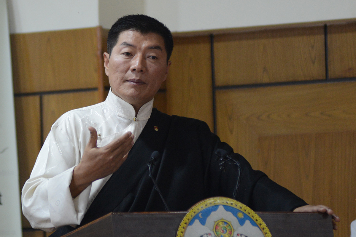 President of the Central Tibetan Administration Lobsang Sangay during an event at its headquarters in Dharamshala, India, on 3 November 2019.