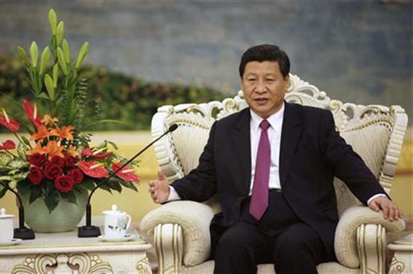 China's Vice President Xi Jinping speaks with Egypt's President Mohamed Mursi (not pictured) during a meeting at the Great Hall of the People, in Beijing on 29 August 2012.