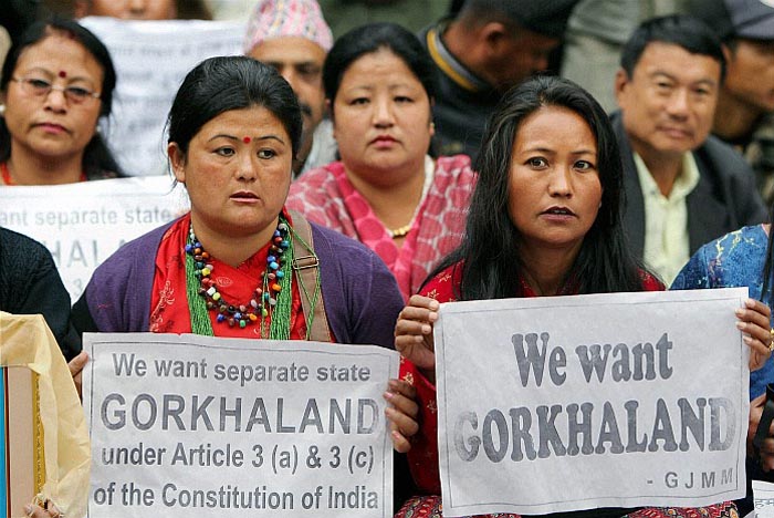 Gorkha Janmukti Morcha activists stage a dharna