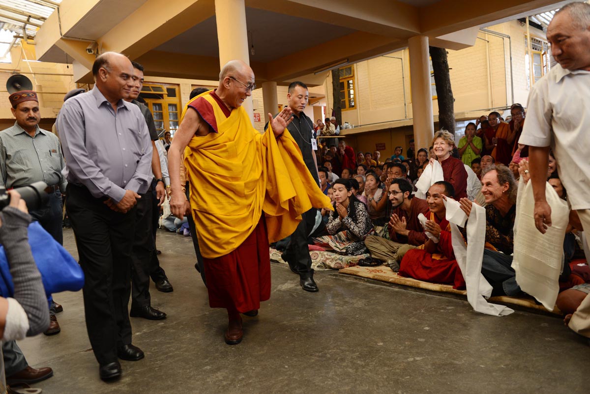 Tibetan spiritual leader the Dalai Lama leaves Tsuglakhang Temple