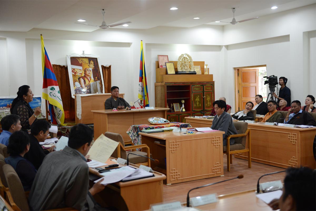Gyari Dolma answers questions during a session of the Tibetan Parliament-in-exile in Dharamshala
