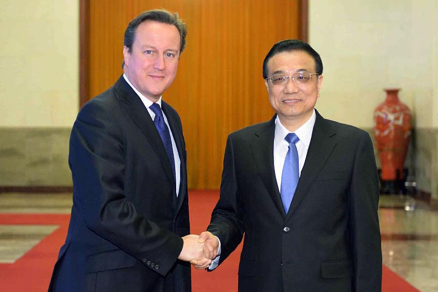 Chinese Premier Li Keqiang and British Prime Minister David Cameron in Beijing