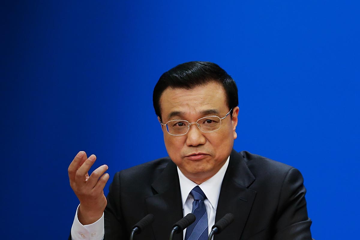 Chinese Premier Li Keqiang speaks during a news conference after the closing session of the National People's Congress.