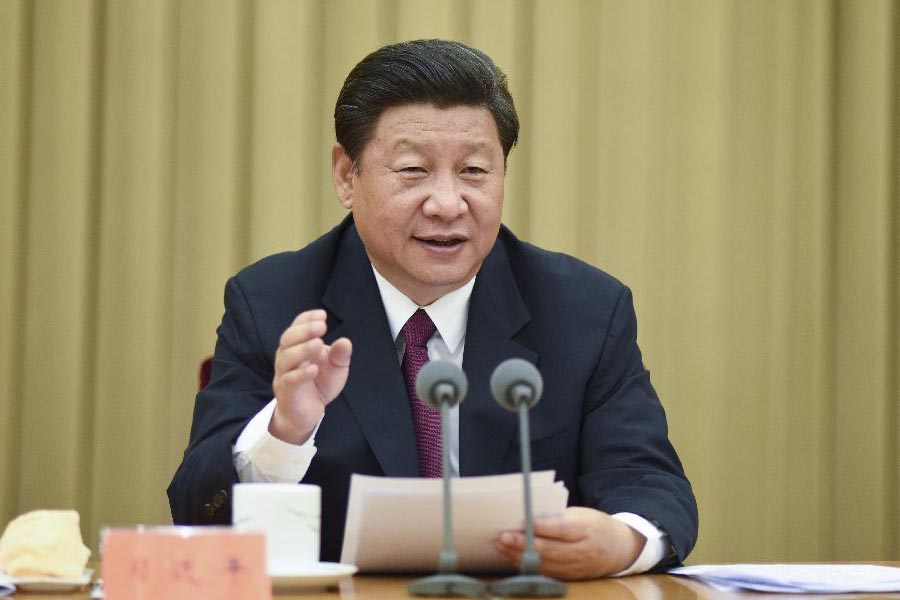Chinese President Xi Jinping addresses a meeting on the work of southwest China's Tibet Autonomous Region, in Beijing, China, on 24 August 2015.