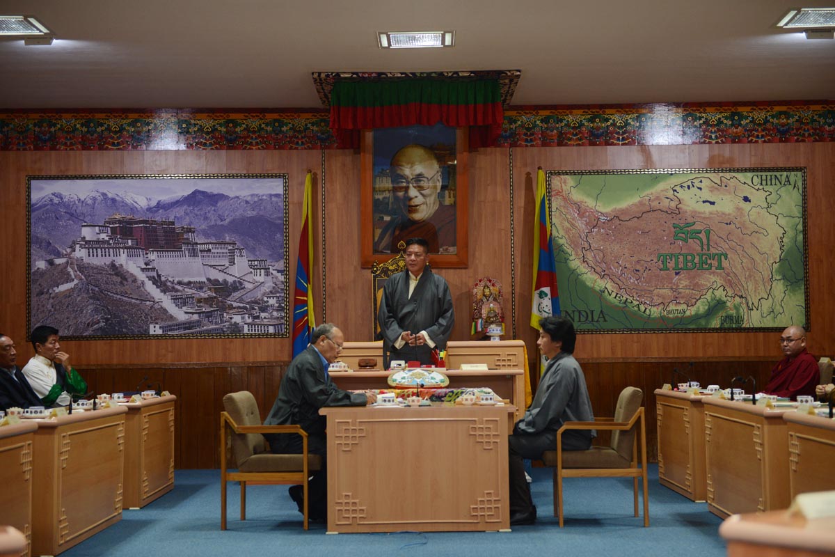 Speaker of the Tibetan Parliament-in-exile, Penpa Tsering, makes his remarks as the 15th Parliament opens its 10th and final session in Dharamshala, India, on 15 September 2015.