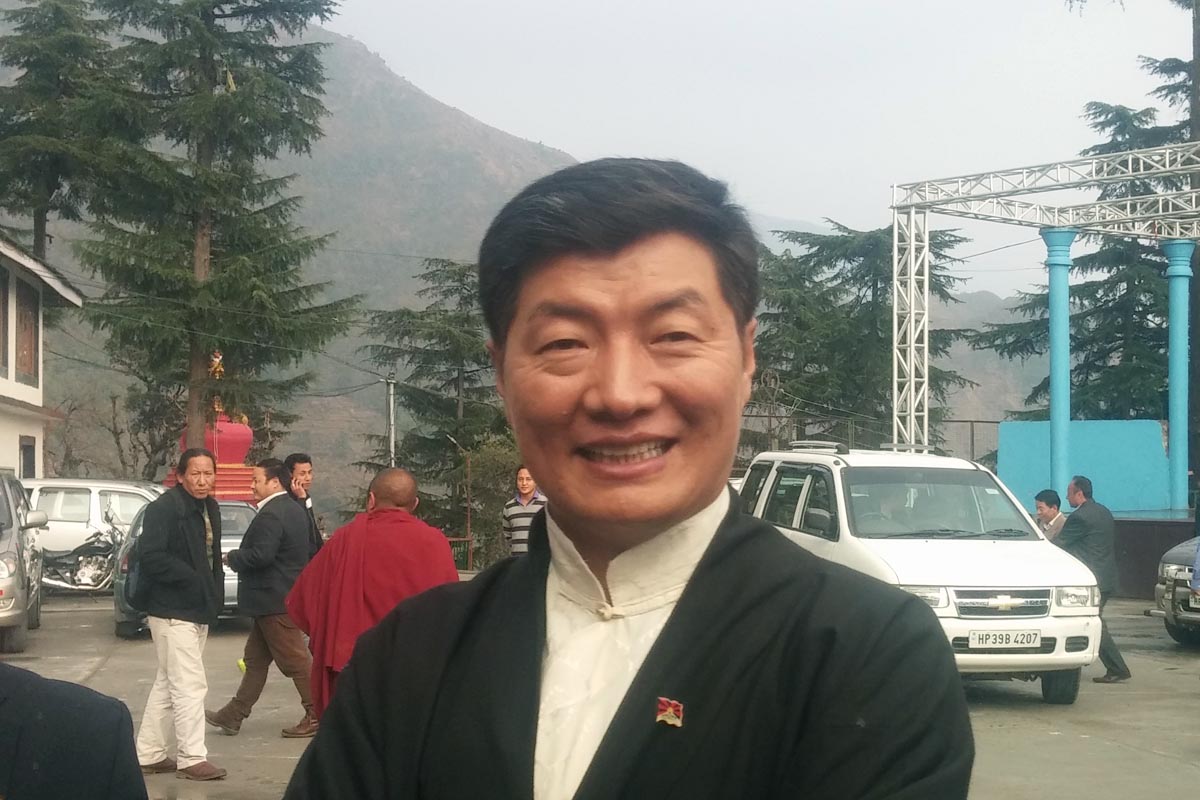 Sikyong Lobsang Sangay poses for a photo after an election debate with his contender Penpa Tsering at the Tibetan Institute of Performing Arts in McLeod Ganj, India, on 29 February 2016.