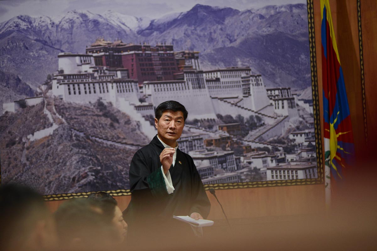 Sikyong (Prime Minister) of the Central Tibetan Administration, Lobsang Sangay, speaks during the final session of the 15th Tibetan Parliament-in-exile, in Dharamshala, India, on 1 April 2016.