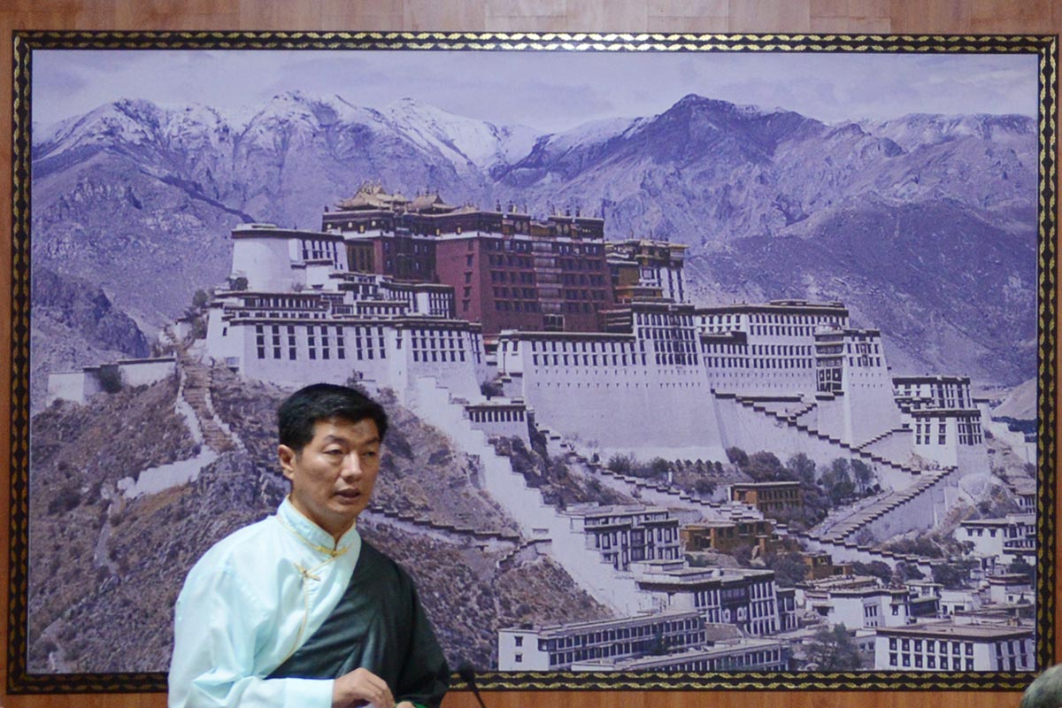 Sikyong Lobsang Sangay speaking in the Tibetan Parliament-in-exile on 25 September 2015.