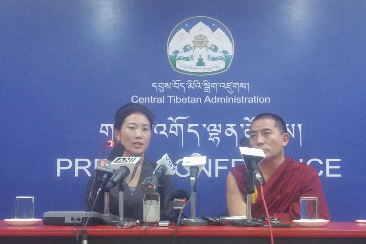 Nyima Lhamo, the niece of the late Tibetan spiritual leader Tulku Tenzin Delek, speaks during a press conference in Dharamshala, India, on 28 July 2016.