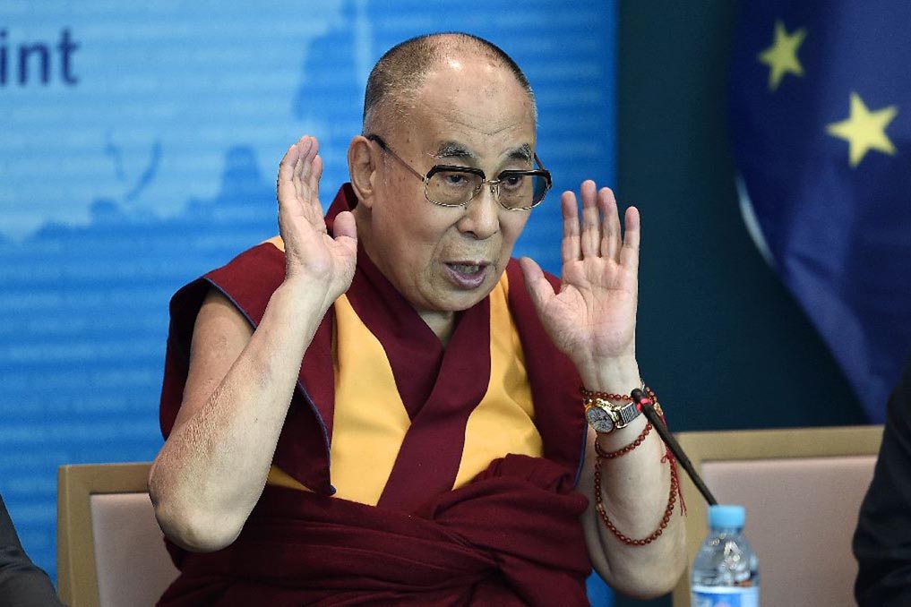 The Dalai Lama delivers a speech at the Council of Europe in Strasbourg, eastern France, on 15 September 2016.
