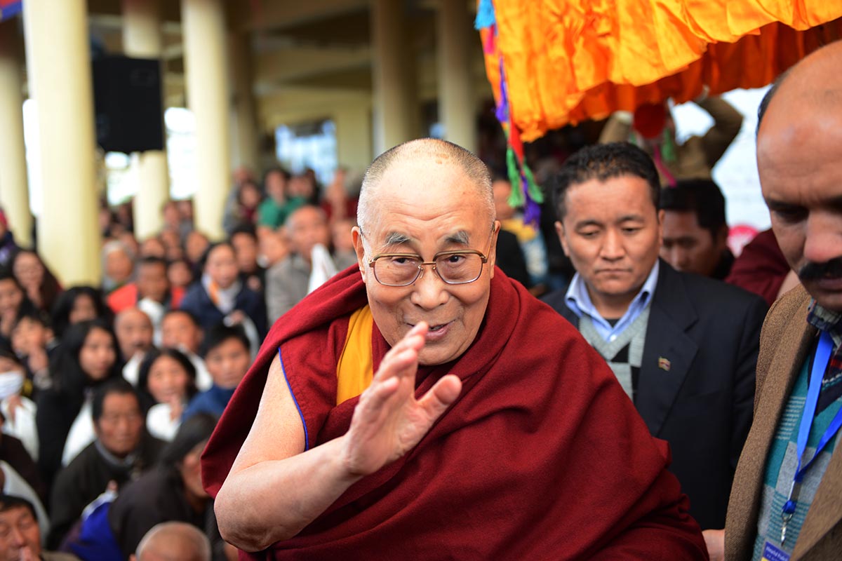 Tibetan spiritual leader Dalai Lama leaves after an event at Tsuglakhang Temple in McLeod Ganj, India, on 12 March 2017.