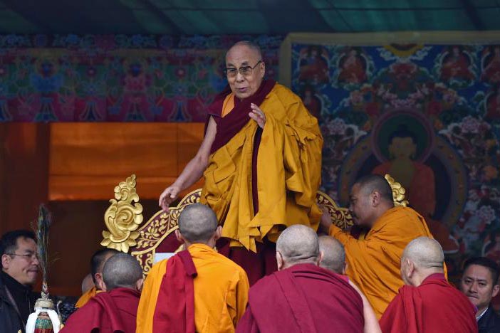 Tibetan spiritual leader the Dalai Lama arrives to deliver teachings in Bomdila, in the northeastern state of Arunachal Pradesh, India, on 5 April 2017.