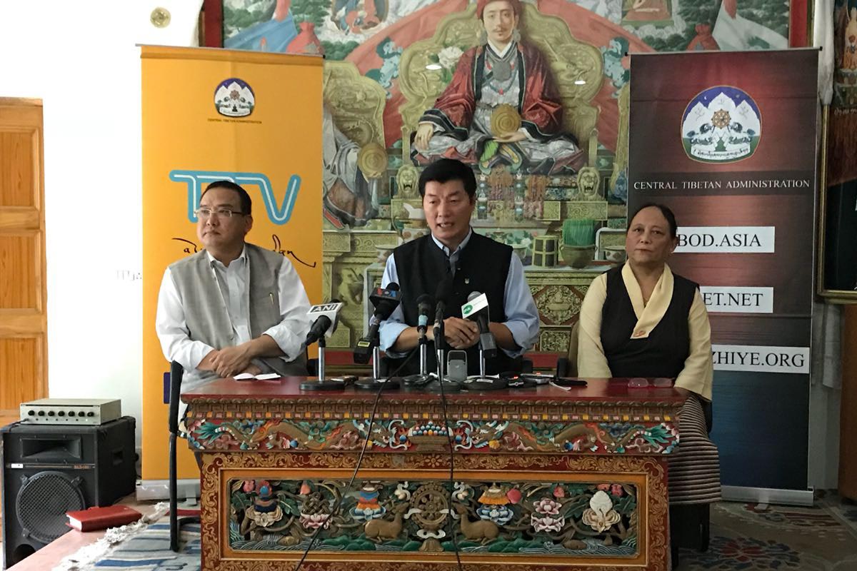Central Tibetan Administration President Lobsang Sangay speaks during a press conference in Dharamshala, India, on 31 July 2018.