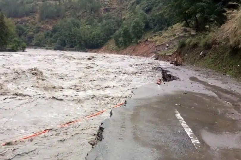 Kullu-Manali highway washed away during the flood in Beas River in Kullu district.