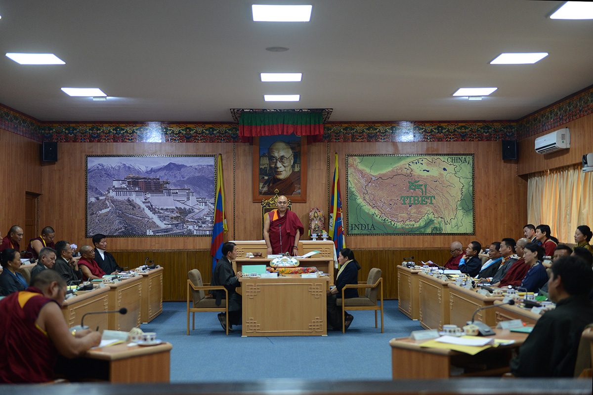 Speaker of the Tibetan Parliament-in-exile Khenpo Sonam Tenphel speaks during the opening of the 45-member House on 18 September 2018.