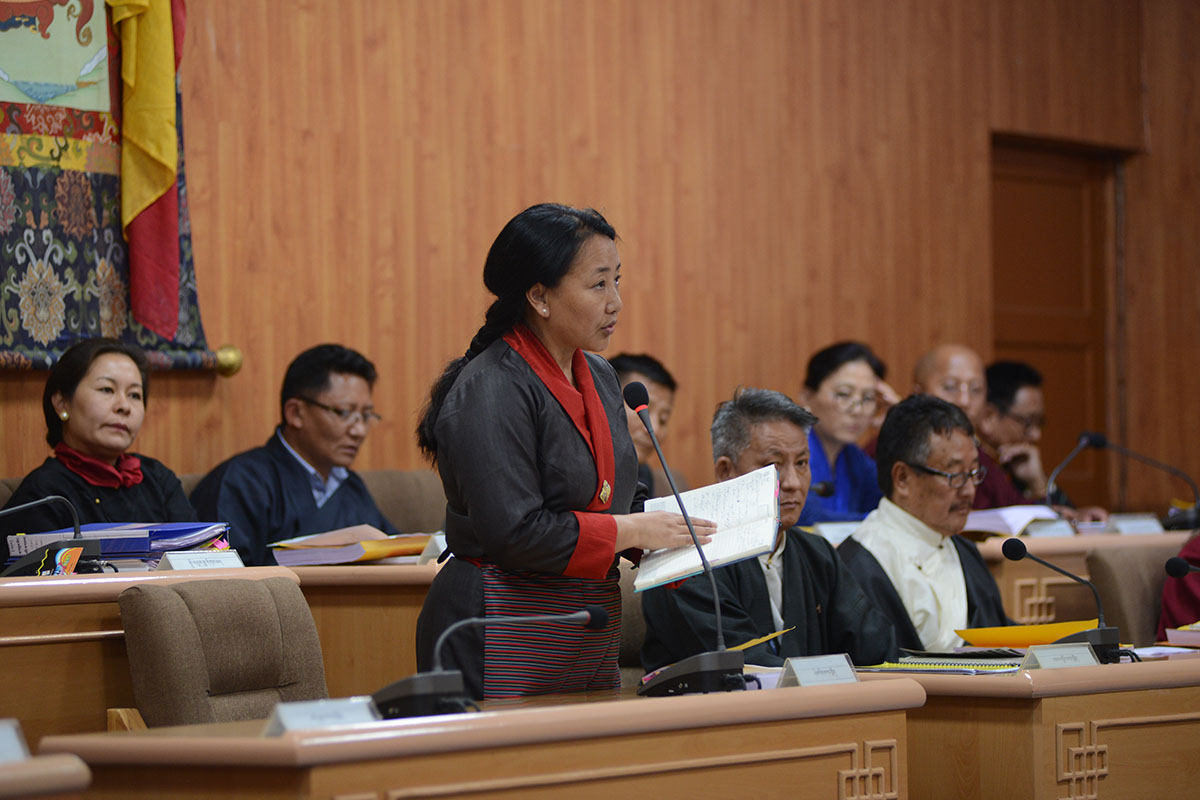Minister of Education of Central Tibetan Administration, Pema Yangchen, speaks in the Tibetan Parliament-in-exile in Dharamshala, India, on 28 March 2019.