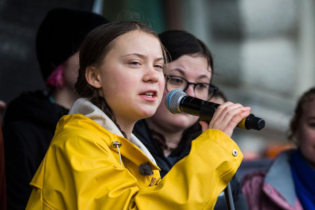 Greta Thunberg participates in a strike outside of the Swedish parliament house, Riksdagen, in order to raise awareness for global climate change in Stockholm, Sweden, on 15 March 2019.