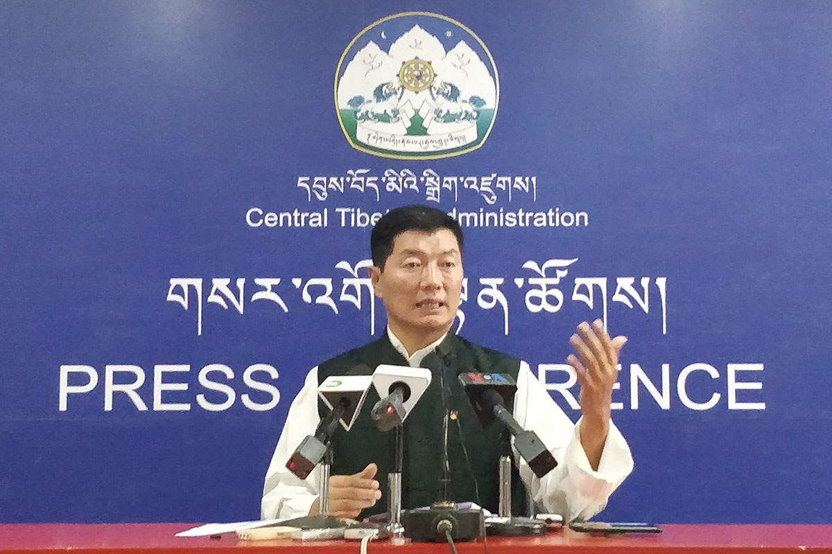 President of Central Tibetan Administration Lobsang Sangay speaks during a press conference to announce the Second Five-Fifty Youth Forum, in Dharamshala, India, 24 April 2019.