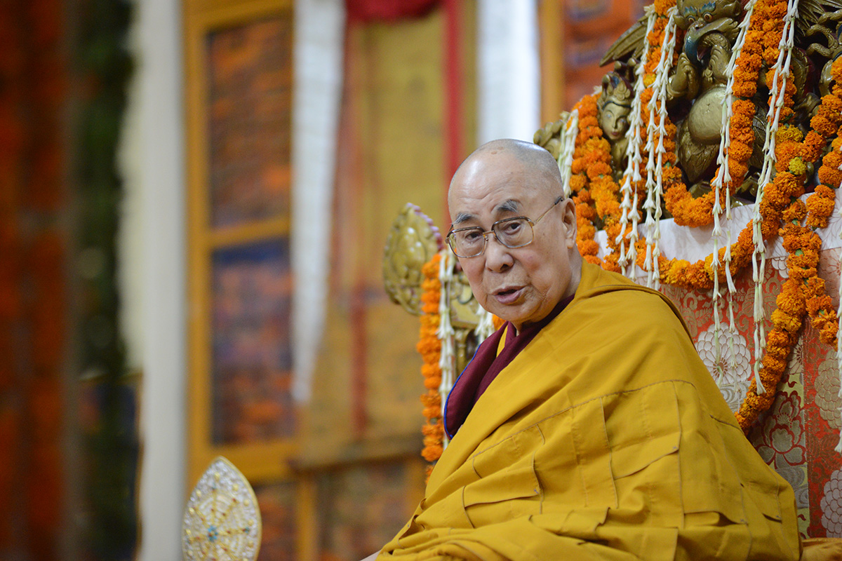 Tibetan spiritual leader the Dalai Lama is photographed during an event at Tsuglakhang Temple in McLeod Ganj, India, on 17 May 2019.