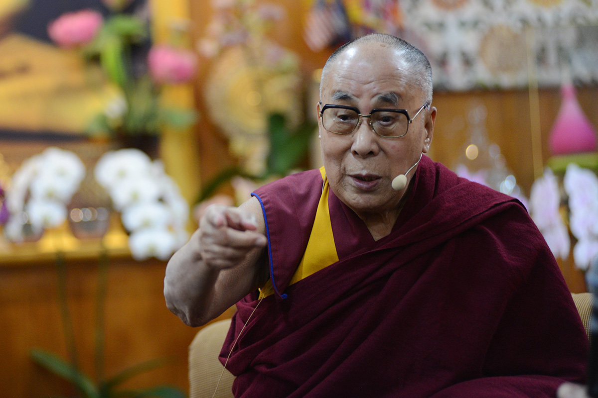 Tibetan spiritual leader the Dalai Lama gestures during an event at his residence in McLeod Ganj, India, on 24 October 2018.