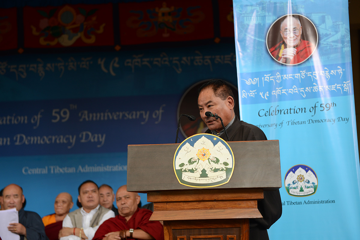 Speaker of the Tibetan Parliament-in-exile, Pema Jungney, speaks on the occasion of 59th anniversary of the Democracy Day of the Tibetans-in-exile, in McLeod Ganj, India, on 2 September 2019. He expressed support and solidarity with the protesters in Hong Kong seeking full democracy in the special administered region of China.