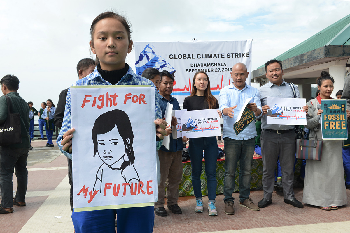 An exile Tibetan student during an event as part of the Global Climate Strike in McLeod Ganj, India, on 27 September 2019. 