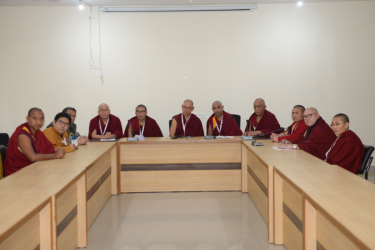 Lamas and representatives of Buddhists from the Himalayan region take a question from a journalist on the sidelines of the 14th Tibetan Religious Conference in Dharamshala, India, on 29 November 2019. 