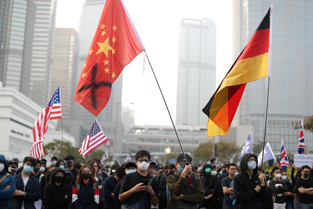 Hong Kong protesters rally in support of the human rights of Xinjiang Uyghurs in Hong Kong, China, on 22 December 2019.
