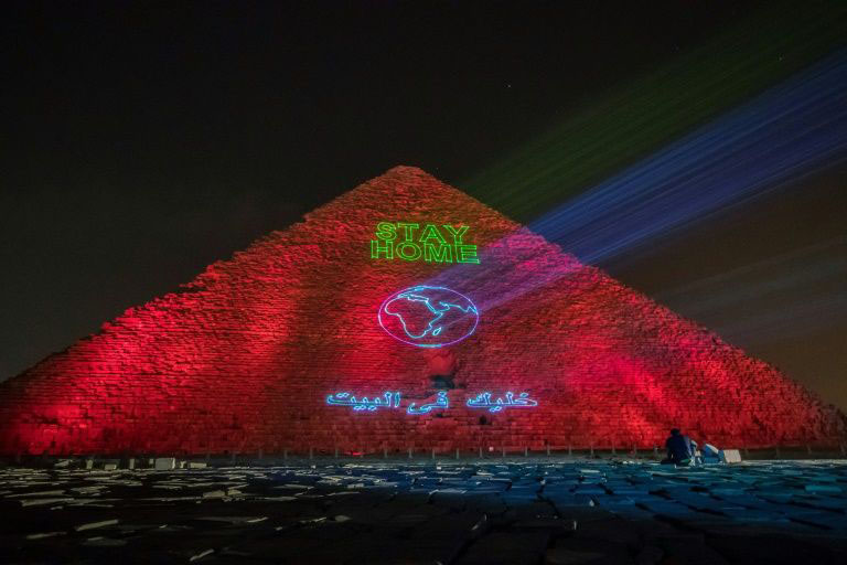 At the Great pyramid of Kheops a laser projection spells out 