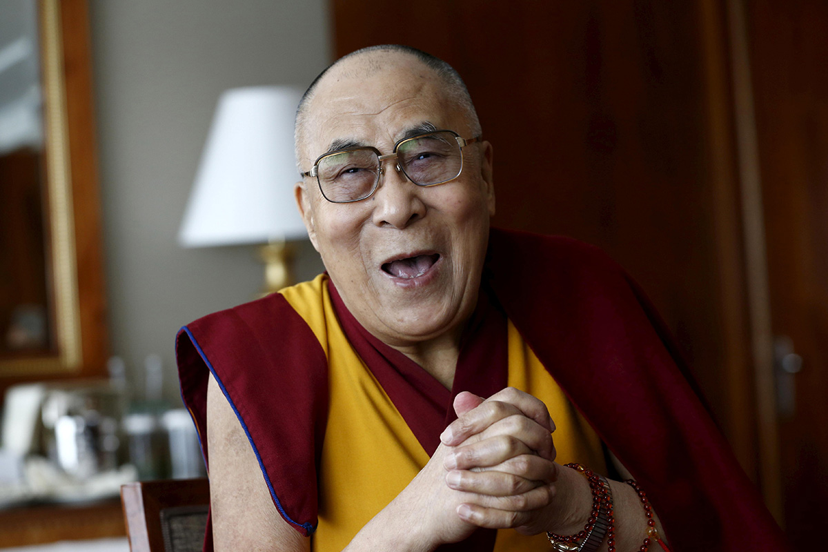 Tibetan spiritual leader the Dalai Lama talks with journalists in Geneva, Switzerland, on 11 March 2016.