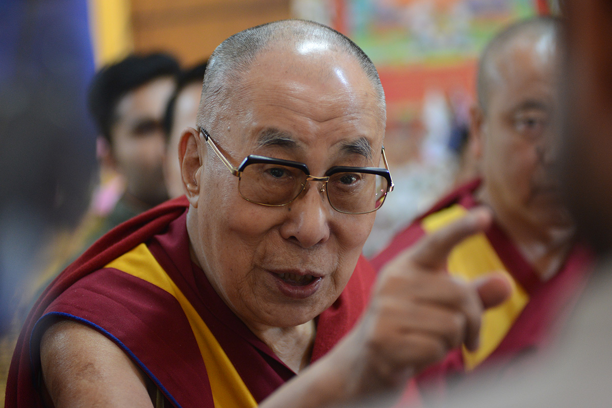 Tibetan spiritual leader the Dalai Lama gestures during an event at his residence in McLeod Ganj, India, on 25 October 2019.