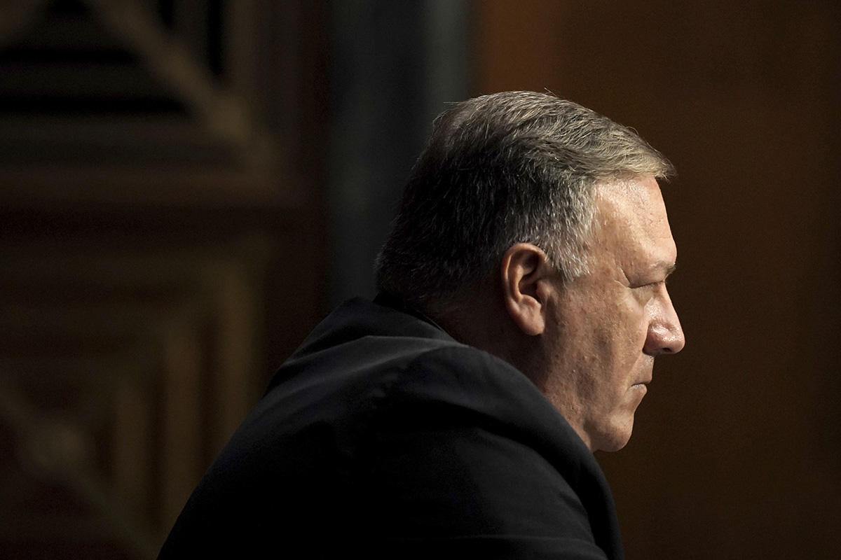 Secretary of State Mike Pompeo appears during a Senate Foreign Relations committee hearing on the State Department's 2021 budget on Capitol Hill in Washington DC on 30 July 2020.