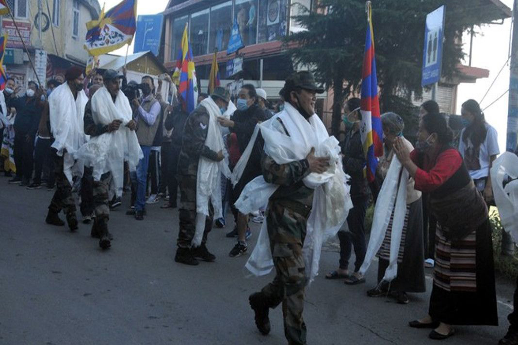 Members of Tibetan Community –in-exile in north Indian hill town of Shimla gathered to support the Indian Army troops of Special Tibetan Frontier Force heading for Line of Actual Control (LAC) along China border in Ladakh on 4 September 2020.