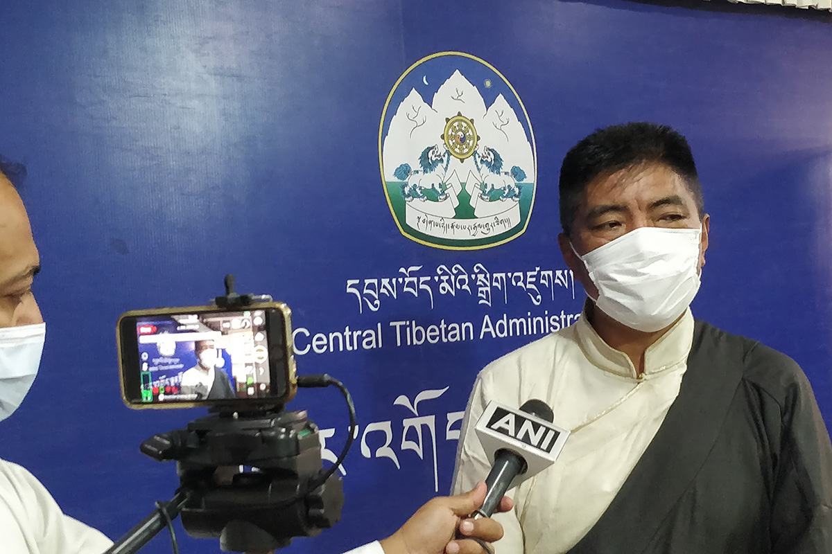 Chief Election Commissioner Wangdu Tsering Pesur speaks during a press interview on the 2021 Sikyong and 17th Parliamentary elections, in Dharamshala, India, on 28 September 2020. 