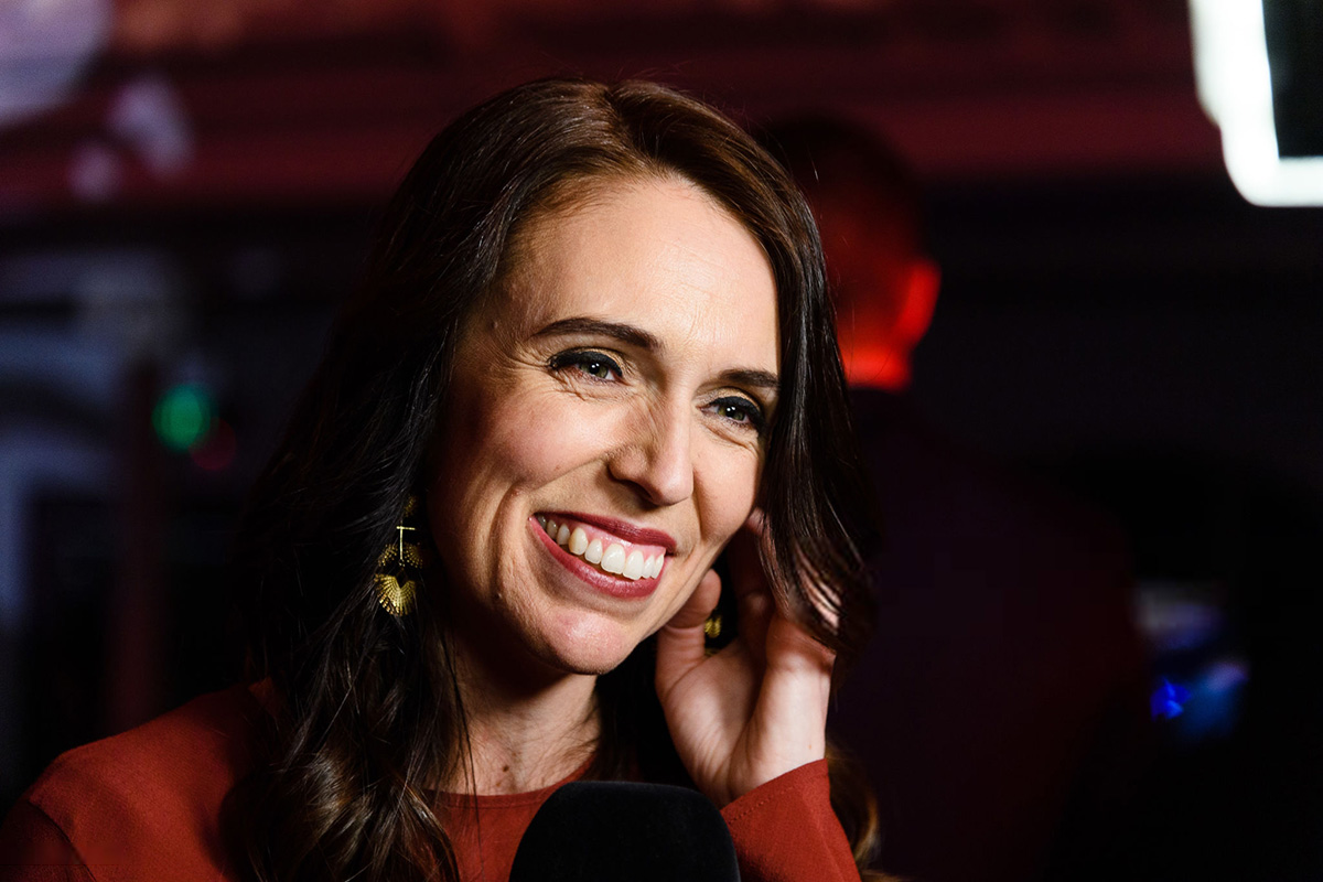 Jacinda Ardern, New Zealand's prime minister, speaks to members of the media after an election night event at Auckland Town Hall in Auckland, New Zealand, on 17 October 2020. Ardern swept to an emphatic victory in New Zealand's general election and said she would use her mandate to rebuild an economy battered by the coronavirus pandemic and tackle social inequality. 