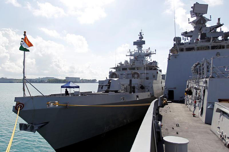 INS Kamorta, an anti-submarine corvette of the Indian Navy, is seen docked in Changi Naval Base during a visit to Singapore, on 10 May 2018.
