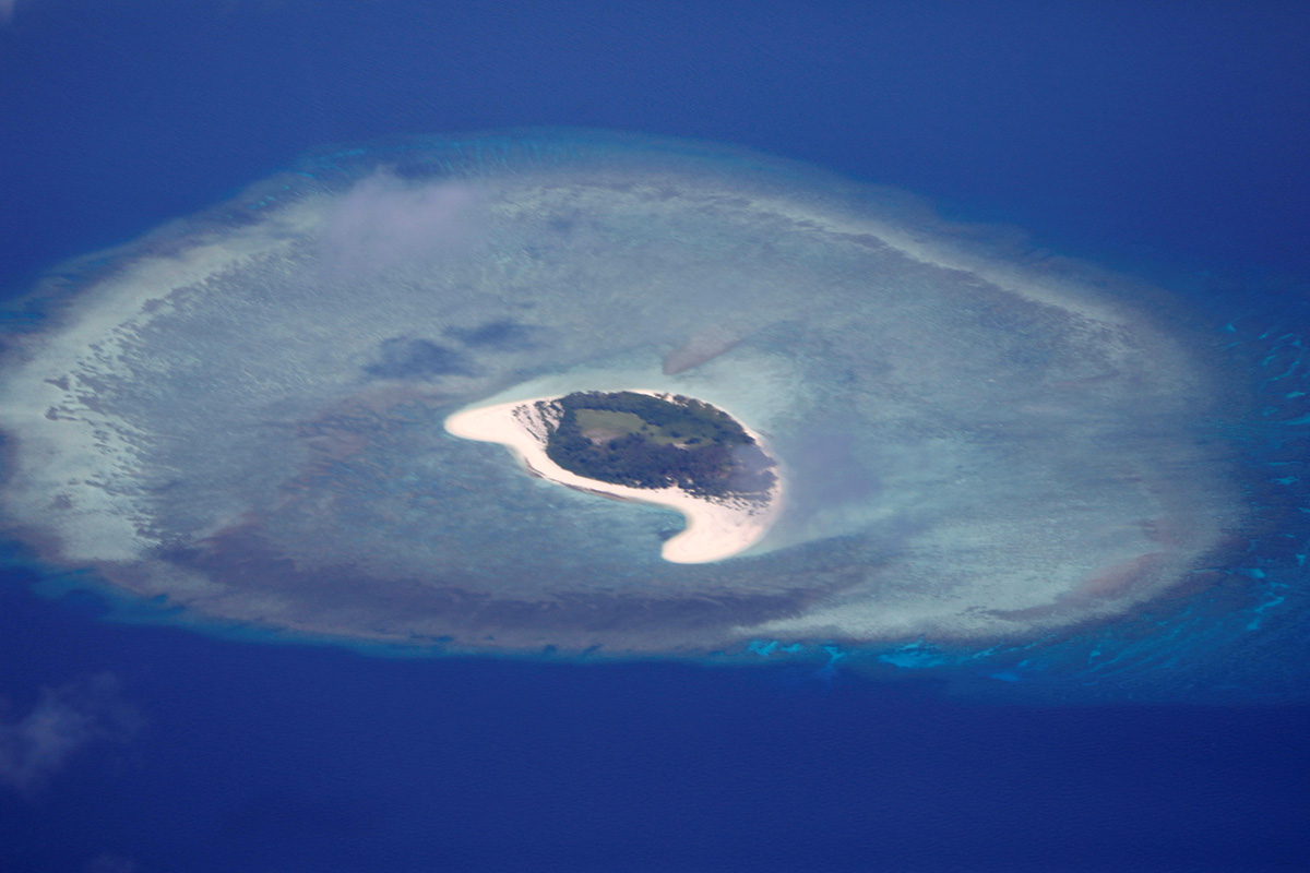 An aerial view of uninhabited island of Spratlys in the disputed South China Sea, on 21 April 2017.
