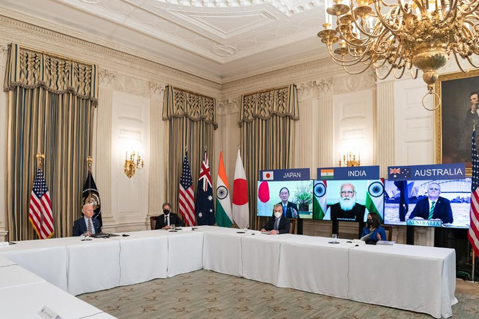 US President Joe Biden attends the first Quad Summit virtually with Prime Minister Narendra Modi, Japanese PM Yoshihide Suga and Australian PM Scott Morrison, in Washington DC on 13 March 2021.