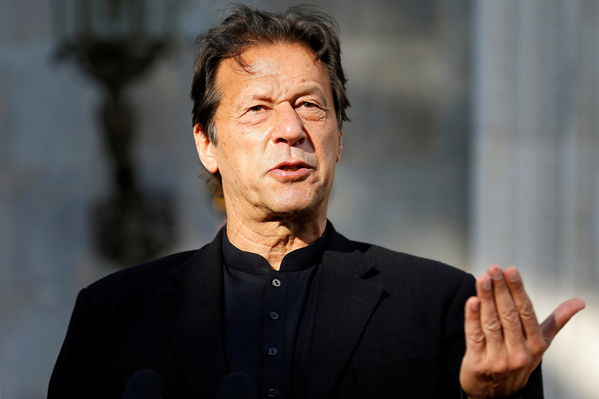 Pakistan's Prime Minister Imran Khan speaks during a joint news conference with Afghan President Ashraf Ghani (not pictured) at the presidential palace in Kabul, Afghanistan, on 19 November 2020.