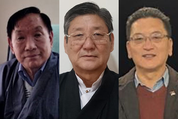 Chief Justice Commissioner Sonam Norbu Dagpo (center), Justice Commissioner Karma Damdul (left), and Justice Commissioner,Tenzin Lungtok (right), who have been relieved of their duties with immediate effect following an impeachment motion introduced by the Tibetan Parliament-in-exile in Dharamshala, India, on 25 March 2021.