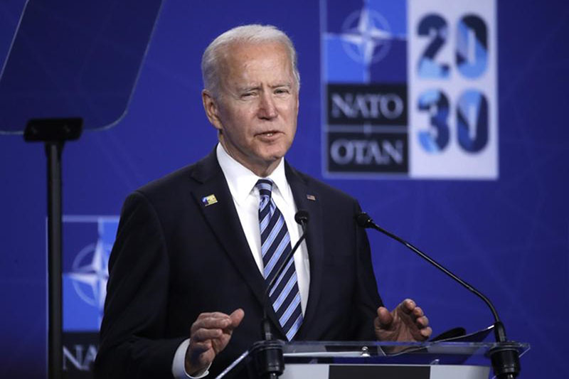 US President Joe Biden speaks during a media conference during a NATO summit in Brussels, on 14 June 2021. The Chinese mission to the European Union on Tuesday denounced a NATO statement that declared Beijing a “security challenge,” saying China is actually a force for peace but will defend itself if threatened.