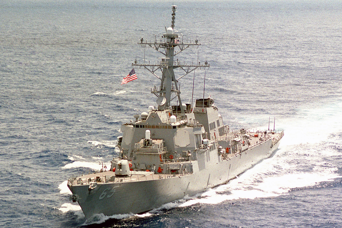 USS Benfold (DDG-65) is an Arleigh Burke-class destroyer in the United States Navy, seen in a file photo taken on 26 March 2001.