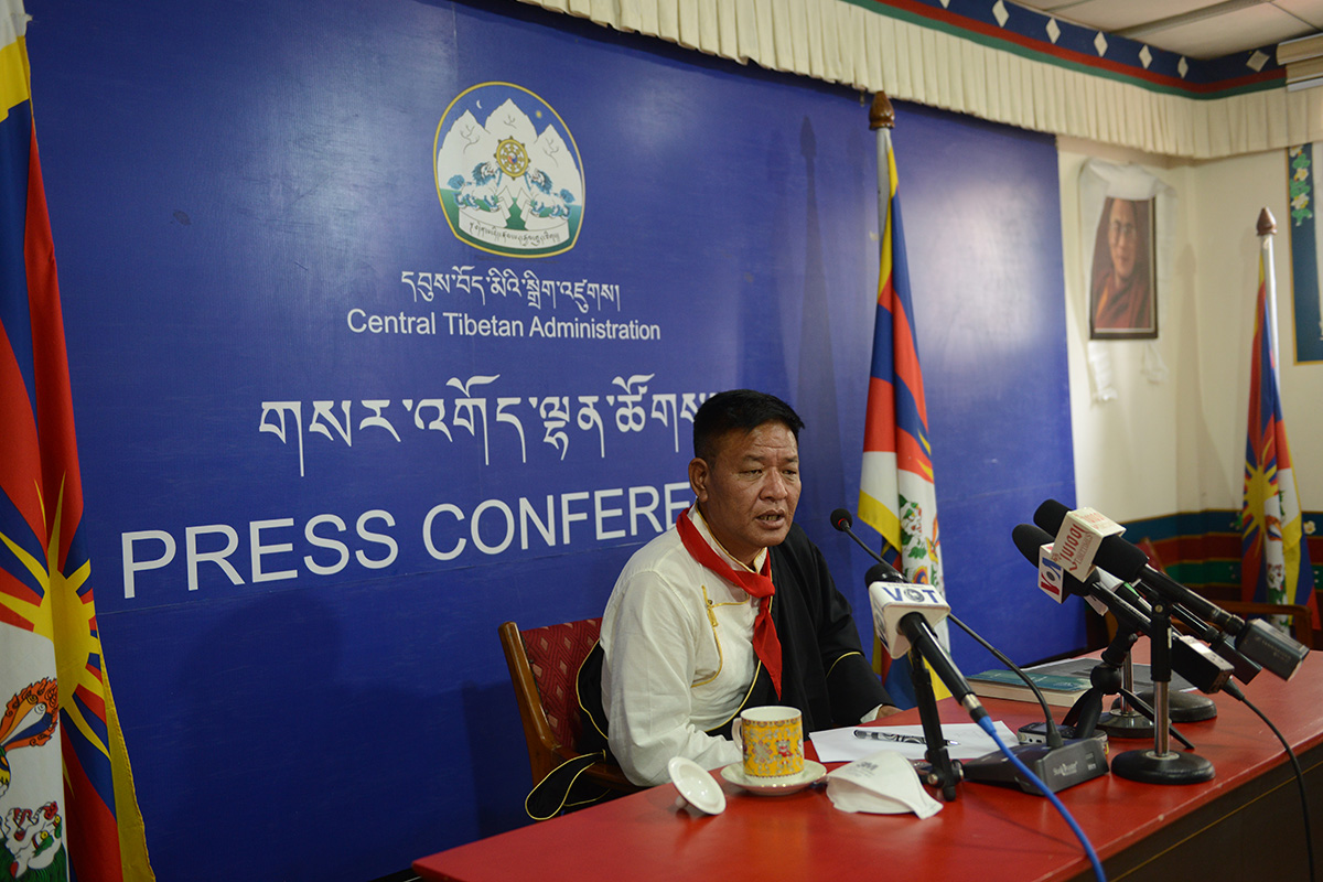 Sikyong Penpa Tsering speaks during a press conference at the headquarters of the Central Tibetan Administration in Dharamshala, India, on 1 July 2021.