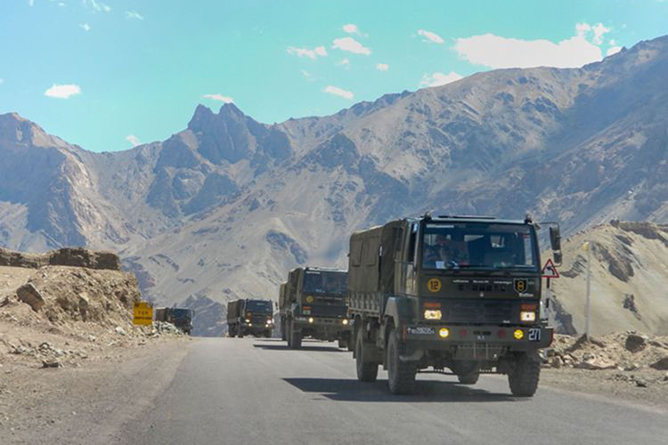Indian Army trucks move towards LAC eastern Ladakh in a file photo. The Indian Army said that both the countries have ceased forward deployments in this area in a phased, coordinated and verified manner.