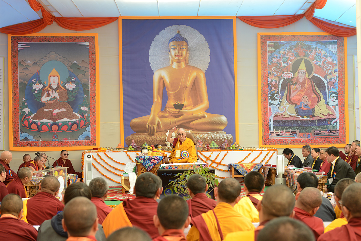 Tibetan spiritual leader the Dalai Lama speaks during the celebration of the 25th anniversary of the Kirti Monastery in exile, in McLeod Ganj, India, on 7 December 2019.
